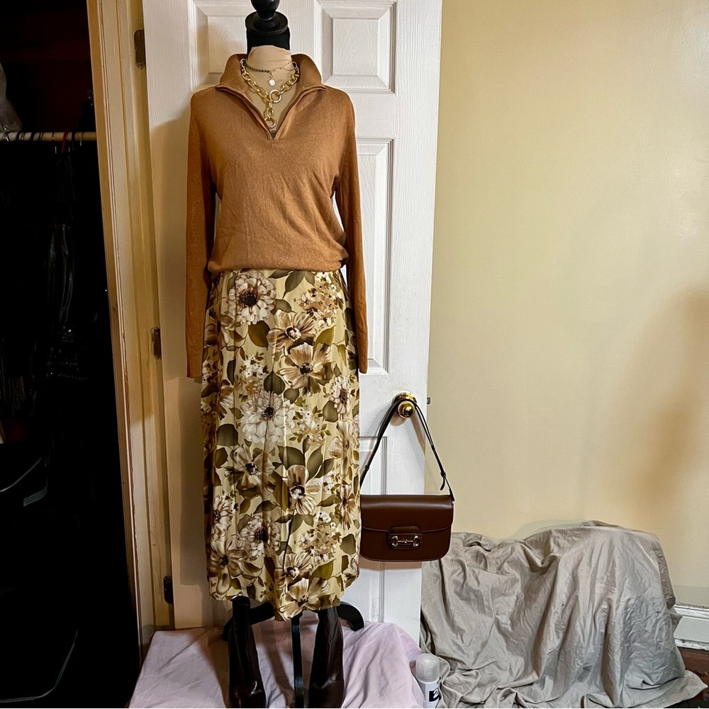 Vintage Liz Claiborne Collection Silk Floral Boho Cottagecore Midi Skirt‎ 6